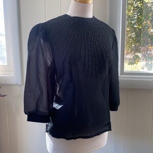 Vintage 60s 70s Glitter Embellished Button Back Blouse M